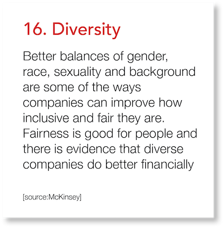 16  Diversity Better balances of gender, race, sexuality and background are some of the ways companies can improve ho   